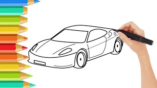 How to Draw Car  Kids Drawing Coloring car  Anak menggambar mewarnai mobil merah [upl. by Leonore]