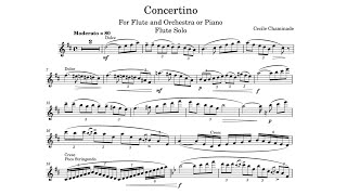 Chaminade  Concertino in D Op 107 ♩62 Very Slow Flute amp Piano midi with metronome [upl. by Boyer]