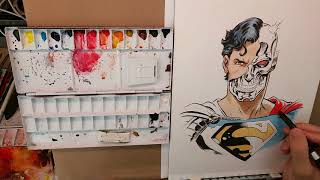 Watercolor over Pentel Pocket Brush Time Lapse [upl. by Roos]