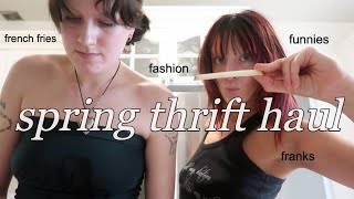 a VERY slay spring thrift haul trying on cute clothes amp making french fries [upl. by Papagena118]