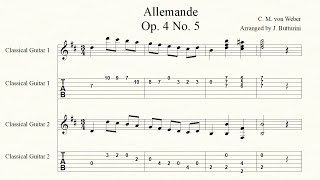 ALLEMANDE OP 4 No 5 C M von Weber arranged for 2 guitars with tab intermediate level [upl. by Livingstone]