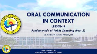 Lesson 9 Part 2 Fundamentals of Public Speaking  Oral Communication in Context [upl. by Harvard]