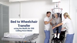 Bed to Wheelchair Transfer using Molift Air 200 Ceiling Hoist Motor Novis Healthcare® [upl. by Harts]