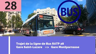 Le Trajet de la ligne de bus 28 RATP à vélo à Paris en 27K Saint Lazare vers Montparnasse [upl. by Tallbott]