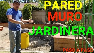 como hacer una pared muro de contención o jardinera con ladrillos bullnose paso a paso [upl. by Oijile]