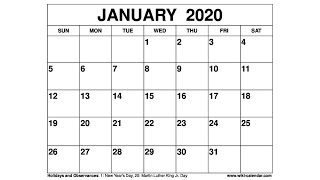 Free Printable January 2020 Calendar  WikiCalendarCom [upl. by Solrak]