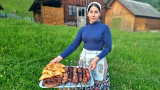 An amazing woman lives alone among incredible nature Cooking mountain dinner [upl. by Eirased]