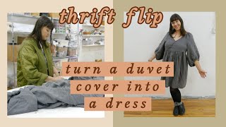 thrift flip ✽ turn a duvet cover into a dress diy ✽ mccalls 7969 ✽ [upl. by Algernon]