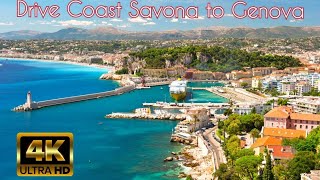 Drive Savona to Genova 4k beach and city trip Italy [upl. by Attlee]