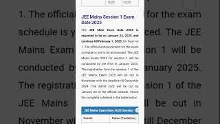 JEE MAINS EXAM DATE 2025  EXPECTED DATE  SESSION 1amp 2 EXAM DATE OUT 🚨  shorts shekharroyal [upl. by Stover]