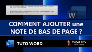 AJOUTER une NOTE DE BAS DE PAGE dans WORD  Tutoriel facile [upl. by Dloreh]