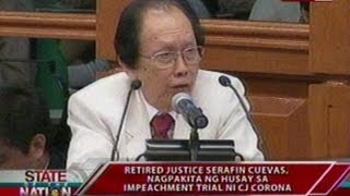 SONA Retired Justice Serafin Cuevas nagpakita ng husay sa Impeachment Trial ni CJ Corona [upl. by Liuka]