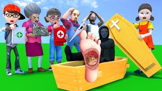 Scary Teacher 3D vs Squid Game 2 First Aid Medical and Treatment Boss Footsore 5 Times Challenge [upl. by Airekahs933]