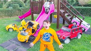 ALİNİN ARABALARI EVDEN KAÇTI Toy Cars Escaped Kid Ride on Power wheels [upl. by Kila]