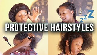 4 EASY PROTECTIVE NATURAL HAIRSTYLES FOR BED 4c Afro Short hair Growth  Annesha Adams [upl. by Eisset]