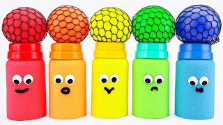 Satisfying video  Match Rainbow Colors Squishy Balls with Kinetic Sand Milk Bottles Smiley Face [upl. by Skyla]