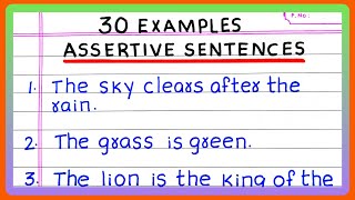 EXAMPLES OF ASSERTIVE SENTENCES  10  20  30 EXAMPLES OF ASSERTIVE SENTENCES  in English Grammar [upl. by Melva]