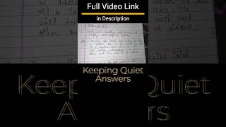 Keeping Quiet Class 12 Questions Answers  Flamingo Class 12 Answers answer cbse12 cbsesolution [upl. by Kay71]