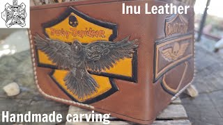 Biker leather wallet handmade carving leather craft [upl. by Niliram]