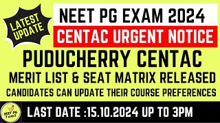 PUDUCHERRY CENTAC NEET PG 2024 Merit List amp Seat Matrix Released centac2024 neetpgtamil mcc2024 [upl. by Ydoow]