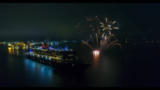 Cunards RMS Queen Mary 2 Leaving Southampton with Fireworks Phantom 4 Pro Drone 4k [upl. by Cozza929]