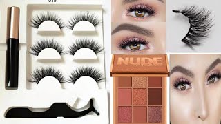 magnetic eyeliner eyelashesNo saloneye palate nude makeupglowmore [upl. by Adilem]