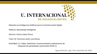 Actividad 21 Video Definición funcionamiento y aplicaciones de Maq de Apren Supervisado Parte I [upl. by Aloek]