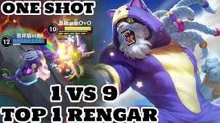 Wild Rift Top 1 Rengar ONE SHOT Gameplay quotHard Carryquot Rank Grandmaster [upl. by Lokcin]