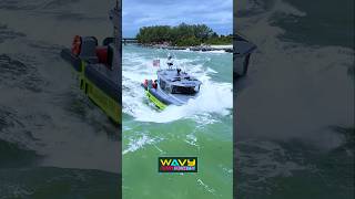 Miami fire boat in huge waves at Haulover Inlet  Wavy Boats [upl. by Alice]