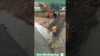 Best working day 845 Excavator concreting riverbed slopes [upl. by Nlyak]