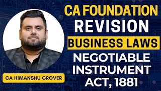 Negotiable Instrument Act  Last Day Revision  CA Foundation  September 24  Business Laws [upl. by Akinit]