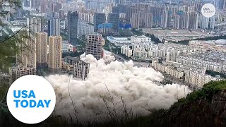 15 buildings in China get demolished simultaneously  USA TODAY [upl. by Asselim]