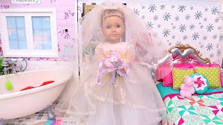 American Girl Doll Beauty Routine for Wedding Day PLAY DOLLS traditions story [upl. by Conias]