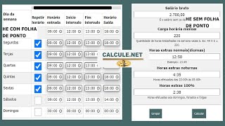 Calculadora de horas extras  Atual   Calculenet [upl. by Aiuqal214]