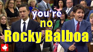 Chaos ensues as Poilievre blasts Trudeau for aggrandizing himself as Rocky Balboa [upl. by Salhcin552]