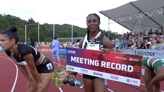 New Record ShellyAnn FraserPryce Wins Her First 100m Race Of 2023 1082 seconds 03ms [upl. by Grantland]