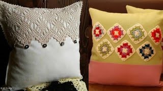 Création élégante à faire soi même  Coussins en tissu avec des unités au crochet [upl. by Enahpad]