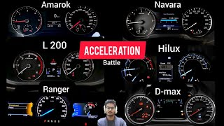 Amarok Vs Ford Ranger Vs Mitsubishi L200 Vs Nissan Navara Vs Isuzu Dmax Vs Hilux acceleration test [upl. by Sinne]