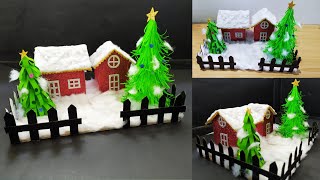 DIY Christmas House With Cardboard How to make a Christmas house Christmas Village [upl. by Anatsirhc]