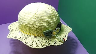 Cappellino alluncinetto con motivo floreale sulla tesa tutorial [upl. by Ainot38]