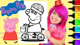 Coloring Peppa Pig Bicycle Coloring Book Page Prismacolor Colored Paint Markers  KiMMi THE CLOWN [upl. by Irb]