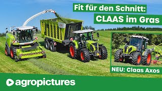 Neue Claas Traktoren im Einsatz bei der Futterernte mit Mähwerk Zetter Schwader und Fliegl Cargos [upl. by Anitel955]