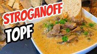 Steakhüfte Stroganoff im Dutch Oven  Rindergeschnetzeltes nach Grillcoach Art [upl. by Aihsekal]