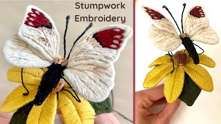 Stumpwork Hand Embroidery tutorial  How to make a 3D Embroidered butterfly and flower with thread [upl. by Dlanod289]