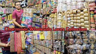 Charminar Wholesale Work Laces Latkan Tassels Stones Linings Embroidery Tailoring Aari items [upl. by Ozneral]