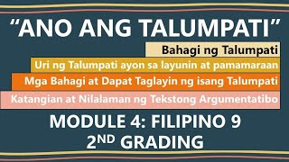 TALUMPATIBAHAGI URI KATANGIAN NG TALUMPATIMODULE 4FILIPINO 9ARALIN SA FILIPINO [upl. by Emmerie]