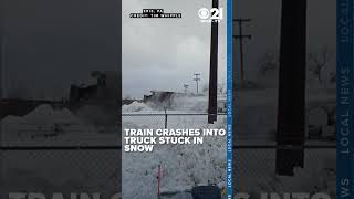 CRASH CAUGHT ON CAMERA Train collides with milk truck stuck in Erie snow [upl. by Raveaux]