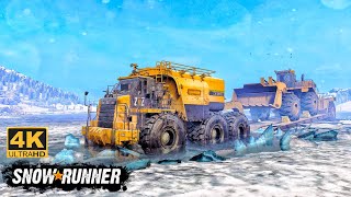 CAT 772G Towing a Caterpillar 993K On Dangerous Ice Road In SnowRunner Season 14 snowrunner truck [upl. by Nauaj]