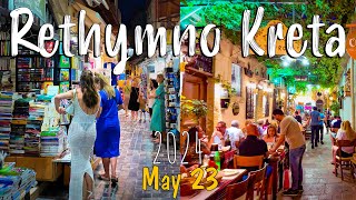 Rethymno Kreta walking tour 4k amazing evening night vibes Greece 2024 [upl. by Dnomder]