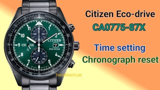 How to set time on Citizen EcoDrive CA077587X  CalB612  Chrono reset [upl. by Bywaters]